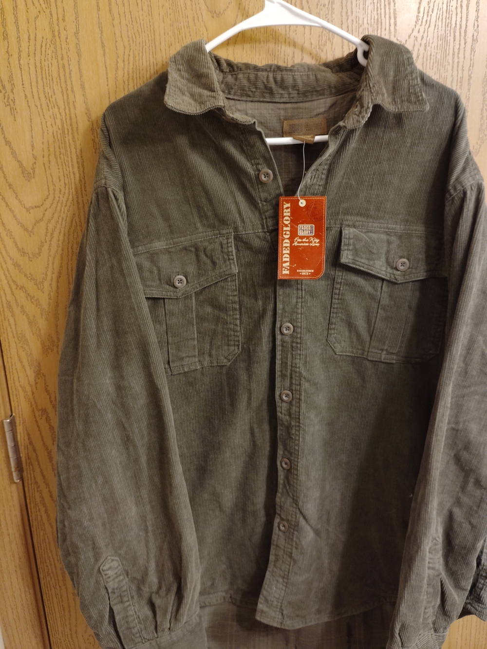 Faded Glory Olive Corduroy Shirt with Label Detail